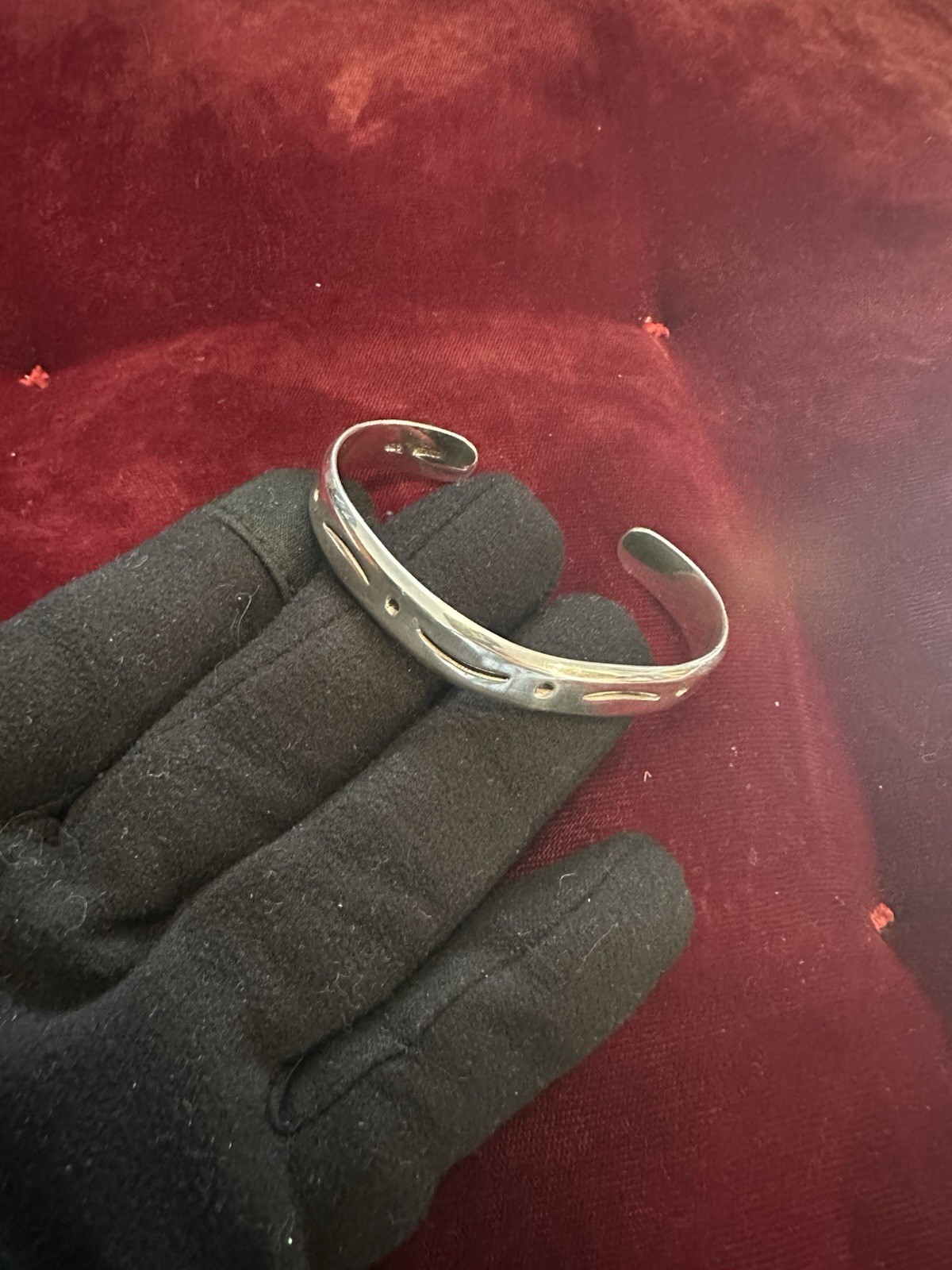VTG Mexico Sterling Silver Modernist Cutout Cuff Bracelet Signed Mexico 21.4g