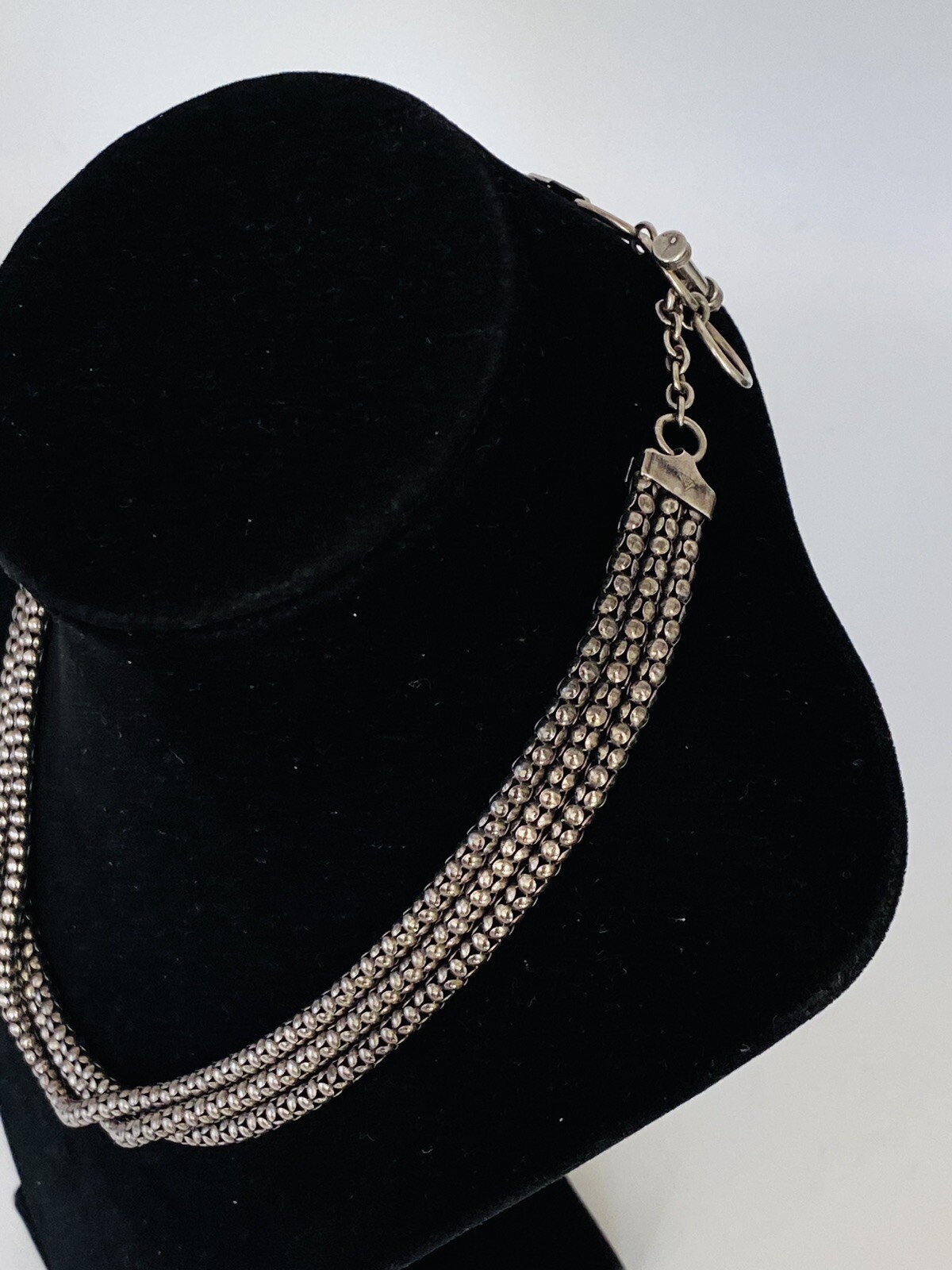 Vintage Italy Sterling Silver 3-Strands Popcorn Chain Toggle Necklace 36-Grams
