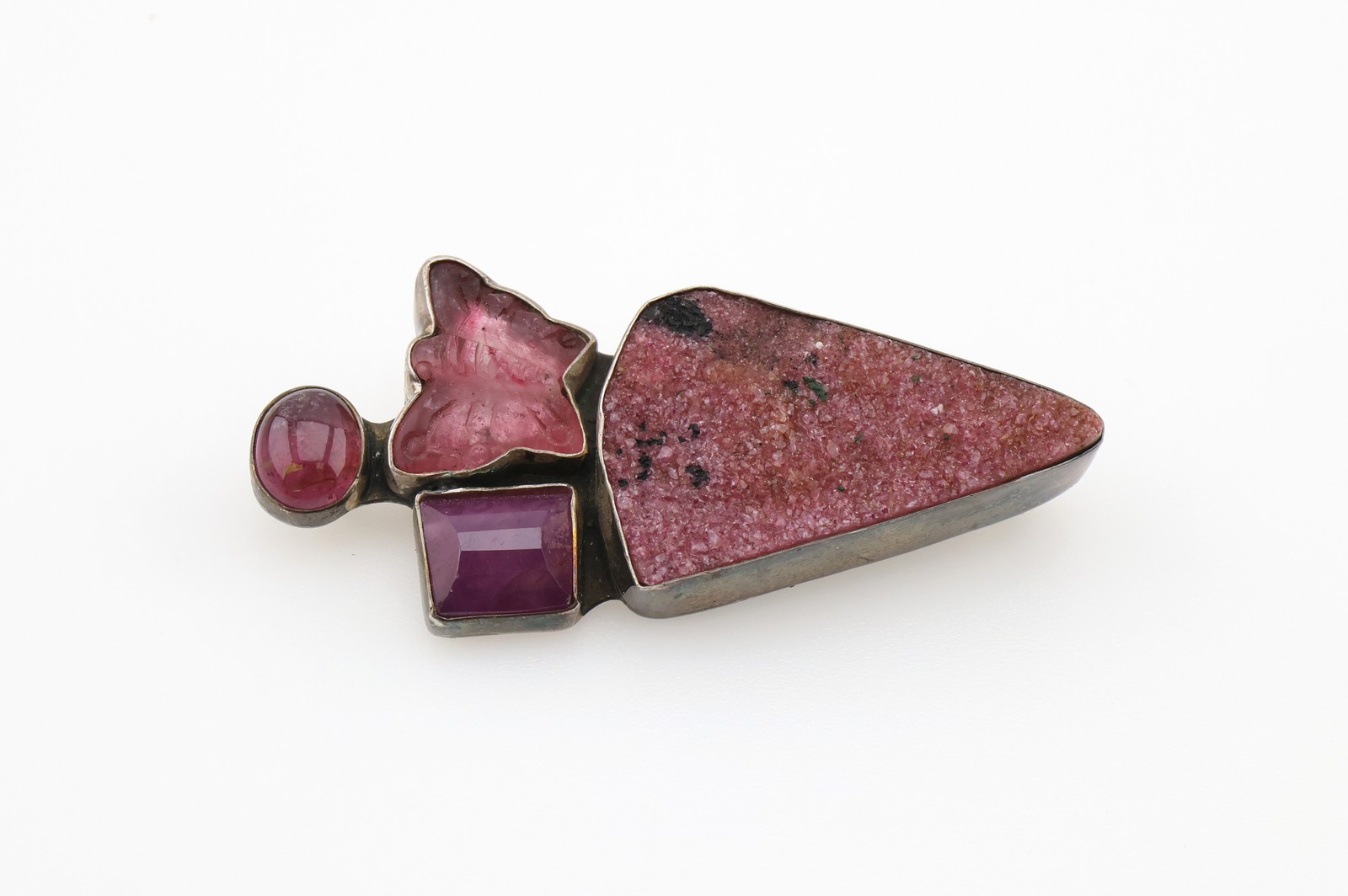 Amy Kahn Russell Sterling Silver Carved Stone & Gemstone Pendant/Pin