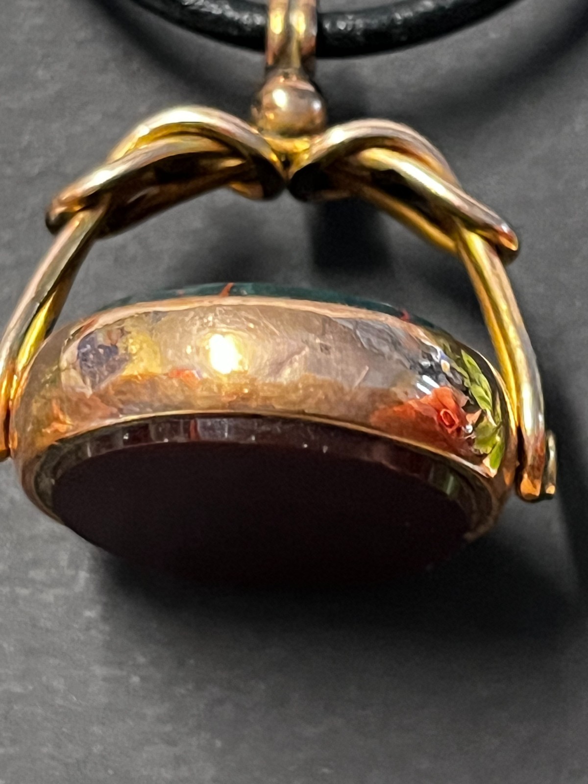 English Antique Bloodstone & Carnelian Spinner Pendant 9K