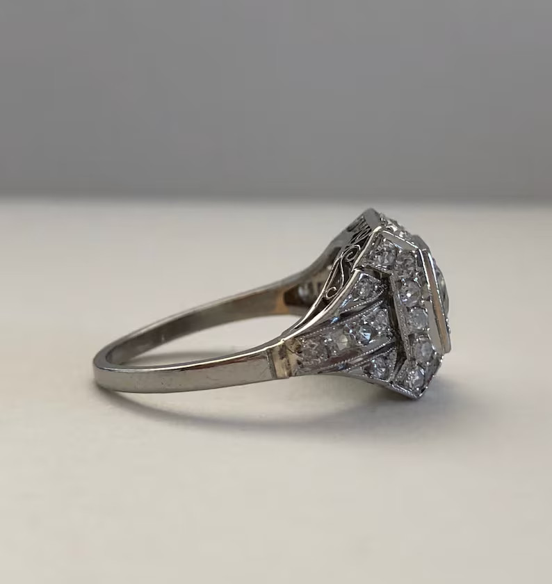 1920s Art Deco Engagement Ring Old European Cut 0.5ct Silver Antique Vintage