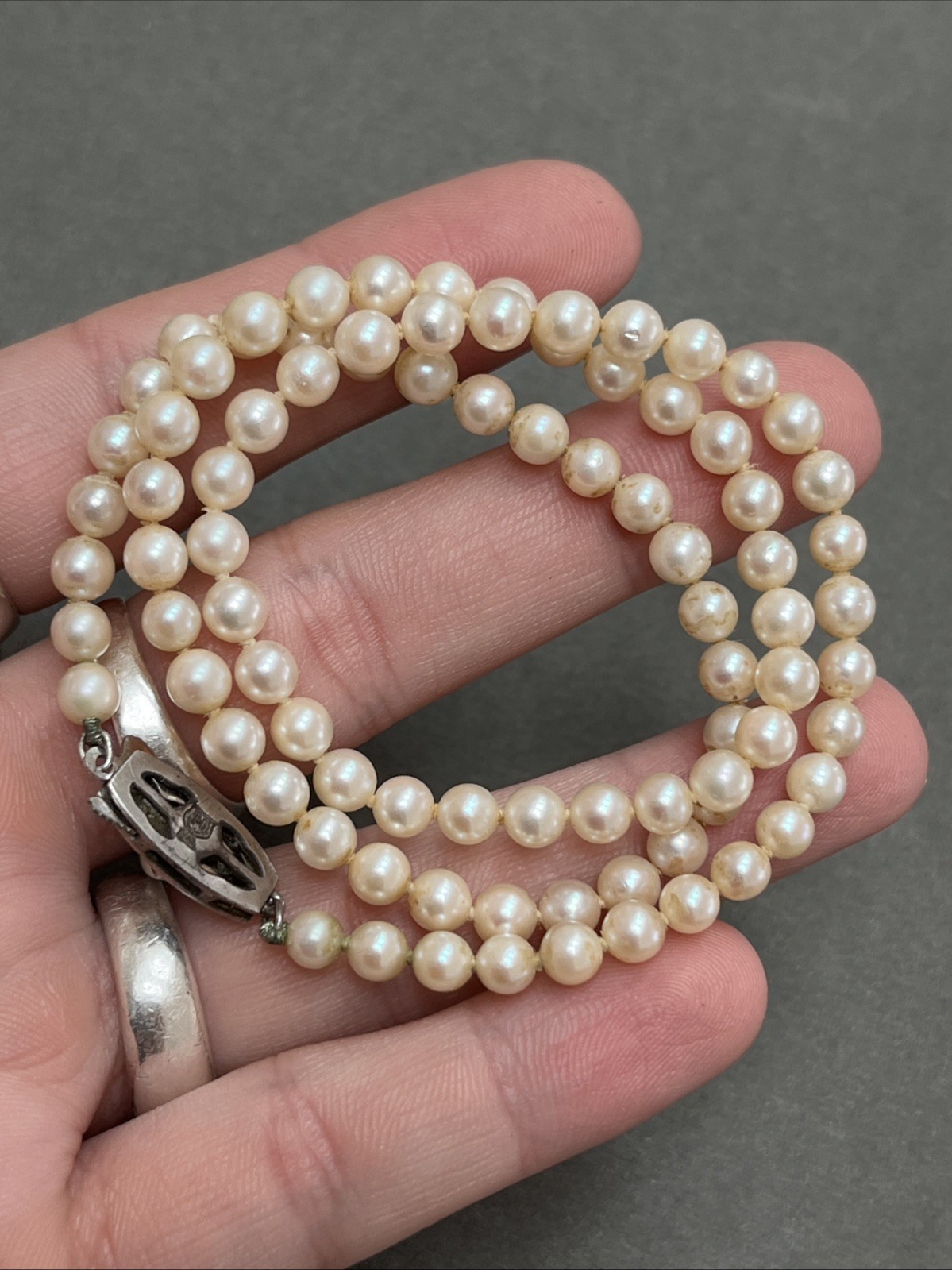 Antique Japanese Mikimoto Pearl Silver Necklace