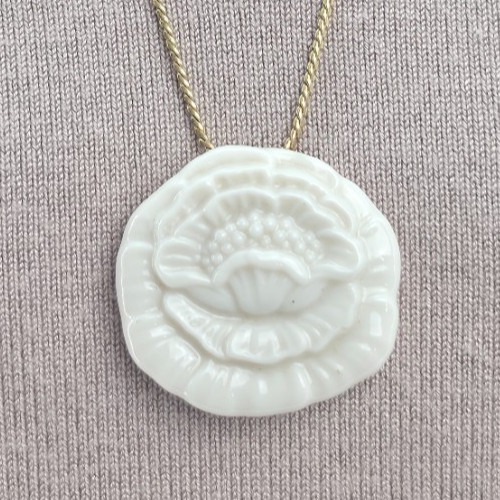 Vintage Lenox Fine China Poppy Pendant 24″ Gold Filled Snake Chain Necklace