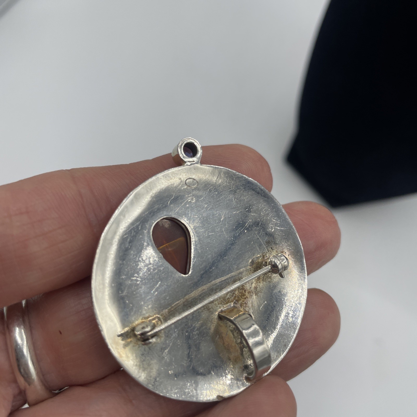 Sterling Silver Modernist Pendant Brooch With peridot Iolite Citrine