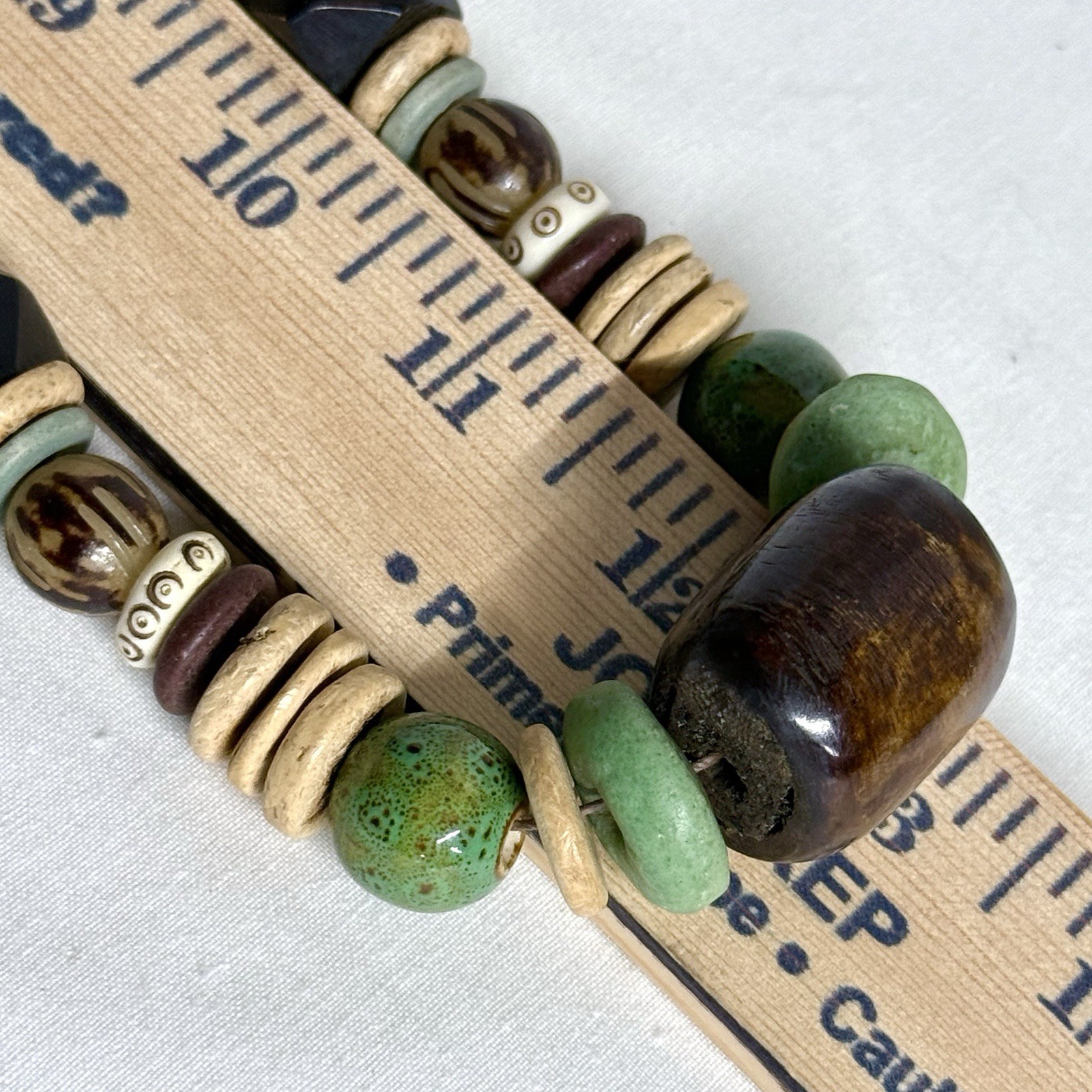 Vintage Boho Chunky Necklace Wood Ceramic Acrylic Beads on Suede Leather Cord