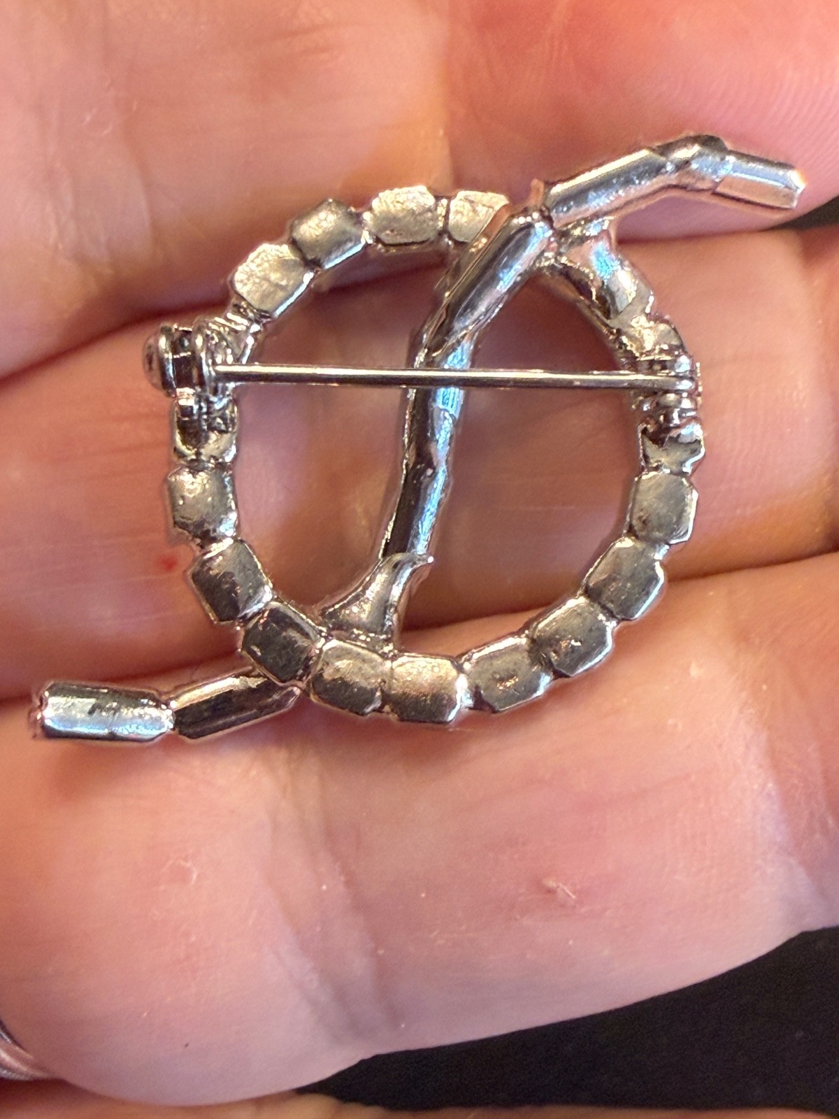 Vintage Clear Rhinestone Lapel Pin Brooch Simple Modernist Design Unisex