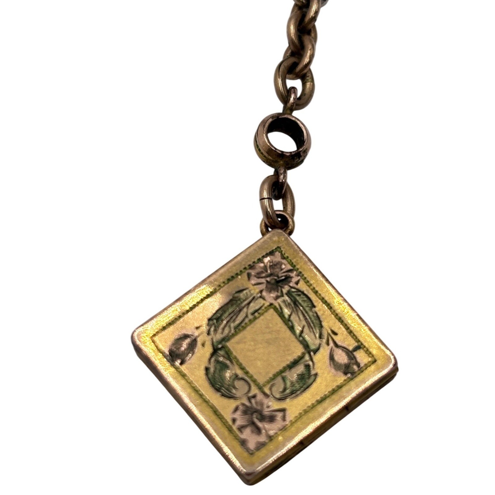 Antique VICTORIAN watch fob on a Victorian necklace Etched Bar Link Chain