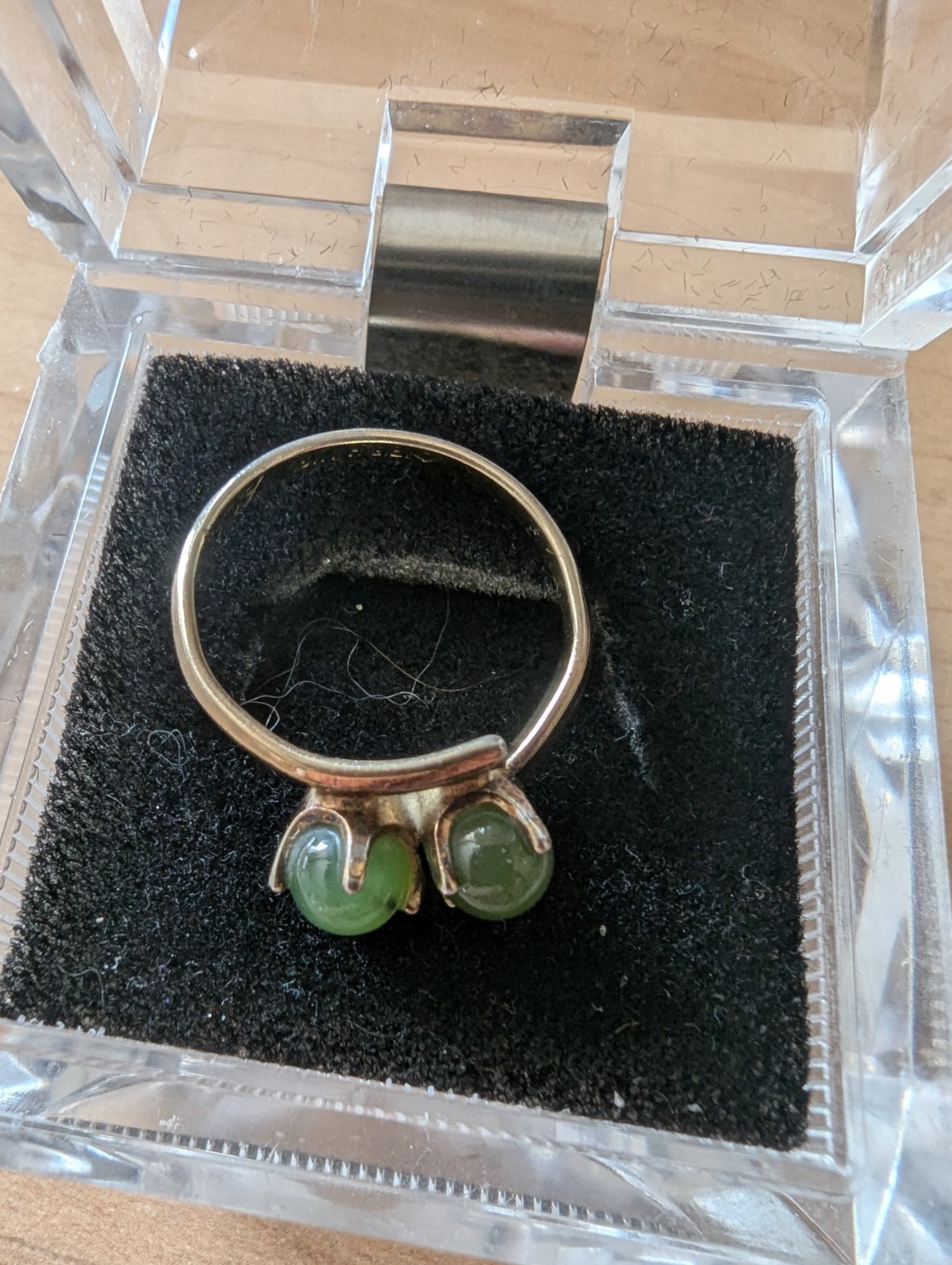 Vintage 18kt Yellow Gold Natural Jade Double Bead Woman’s Ring, laser Plated