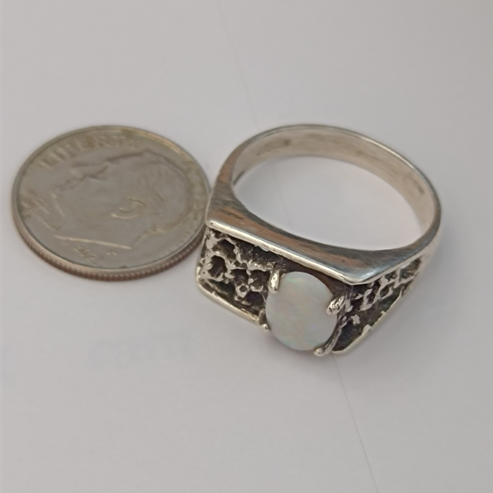 Vintage Opal Ring Silver Brutalist Modernist Israeli Men’s Pinky Women Abstract