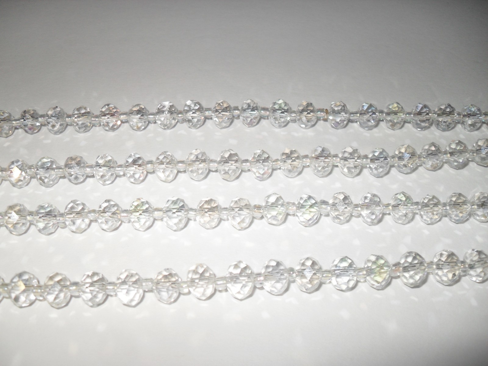 Vtg Faceted Bead Crystal Clear Aurora Borealis Long 61″ Necklace Flapper Opera