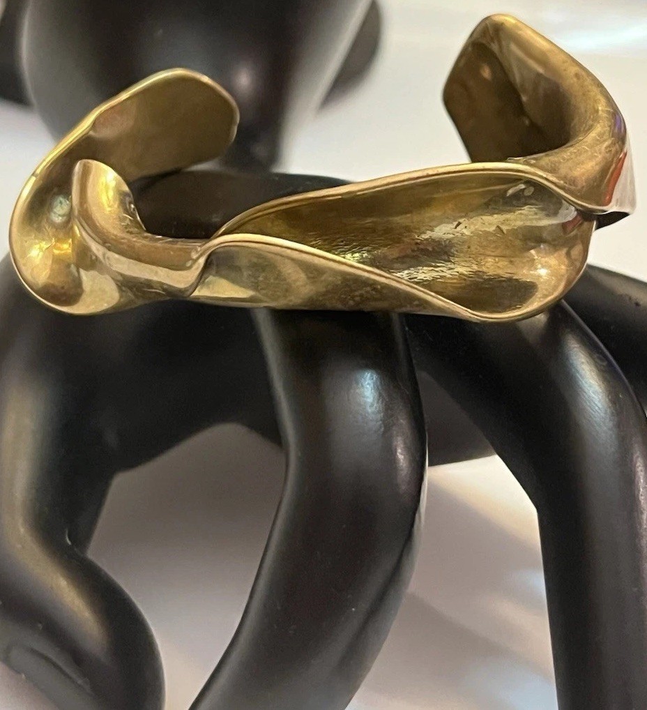 Vintage Modernist Brutalist Molten Sculpted Patina Bronze Thick Cuff Bracelet