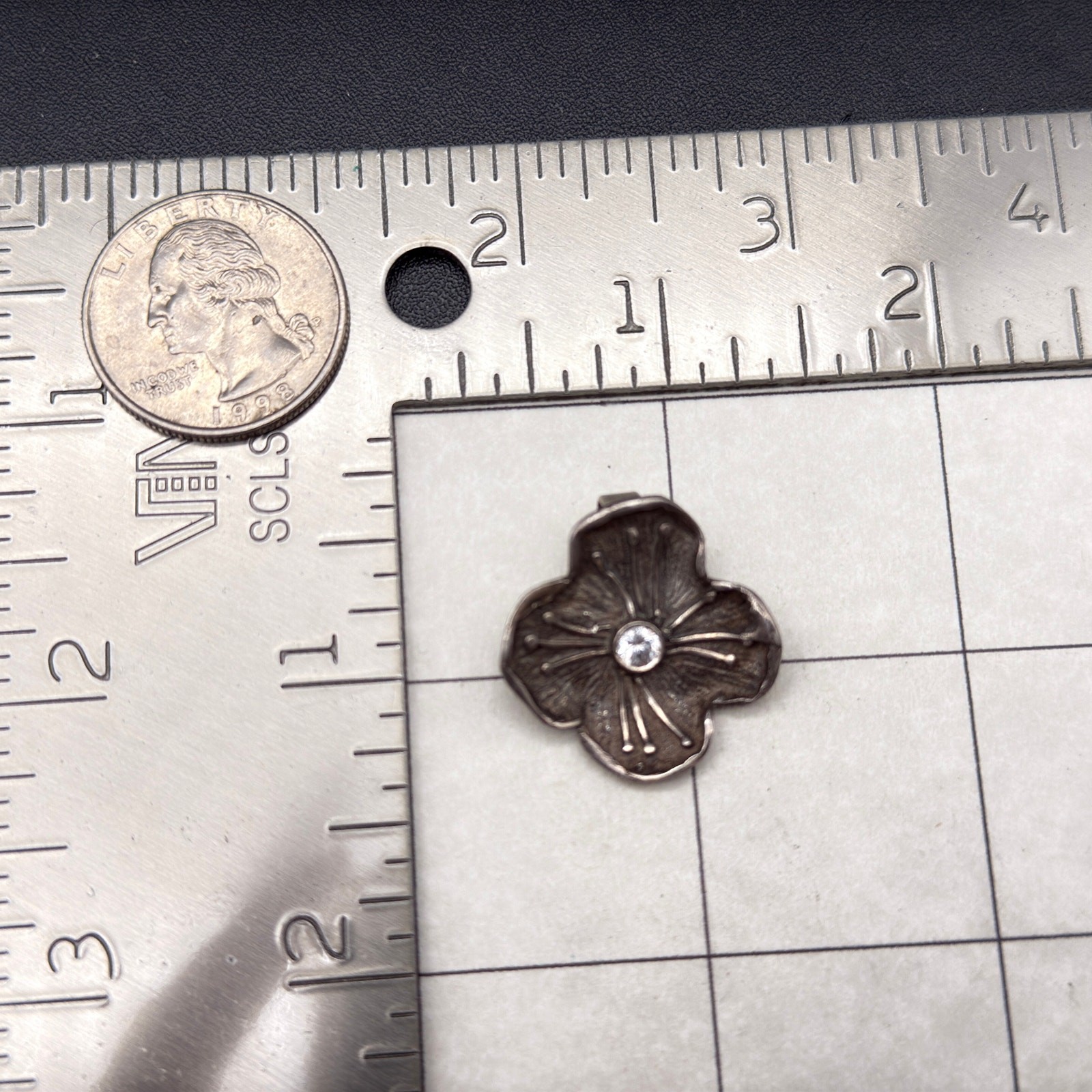 Vintage Brutalist Poppy Flower Sterling Silver Pendant