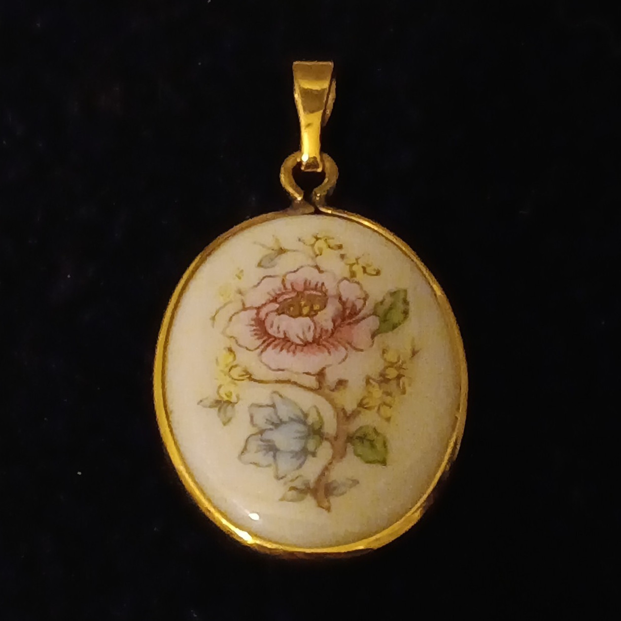 Vintage Lenox Morning Blossom 14K Gold Filled Porcelain Pendant Pin Brooch
