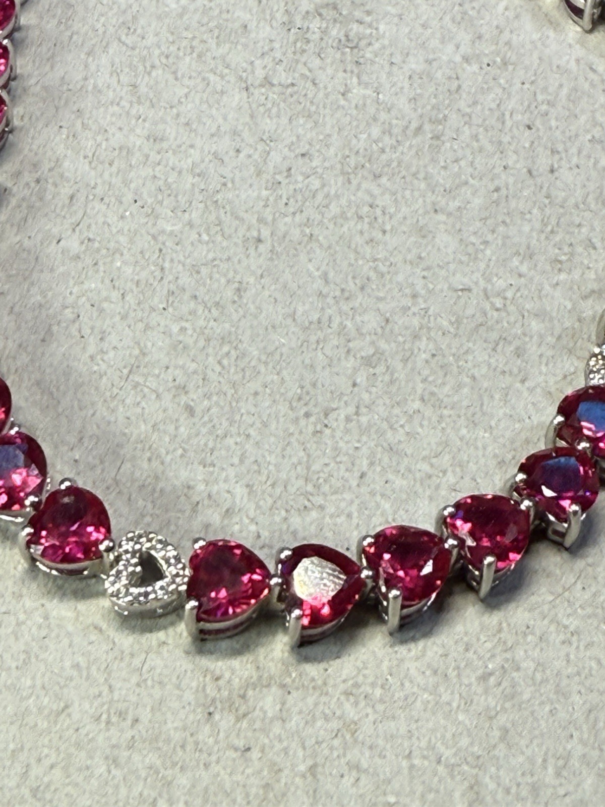EMA 925 Lab Created Ruby And White Sapphire Hearts Bracelet Tennis 7.25″ 12g
