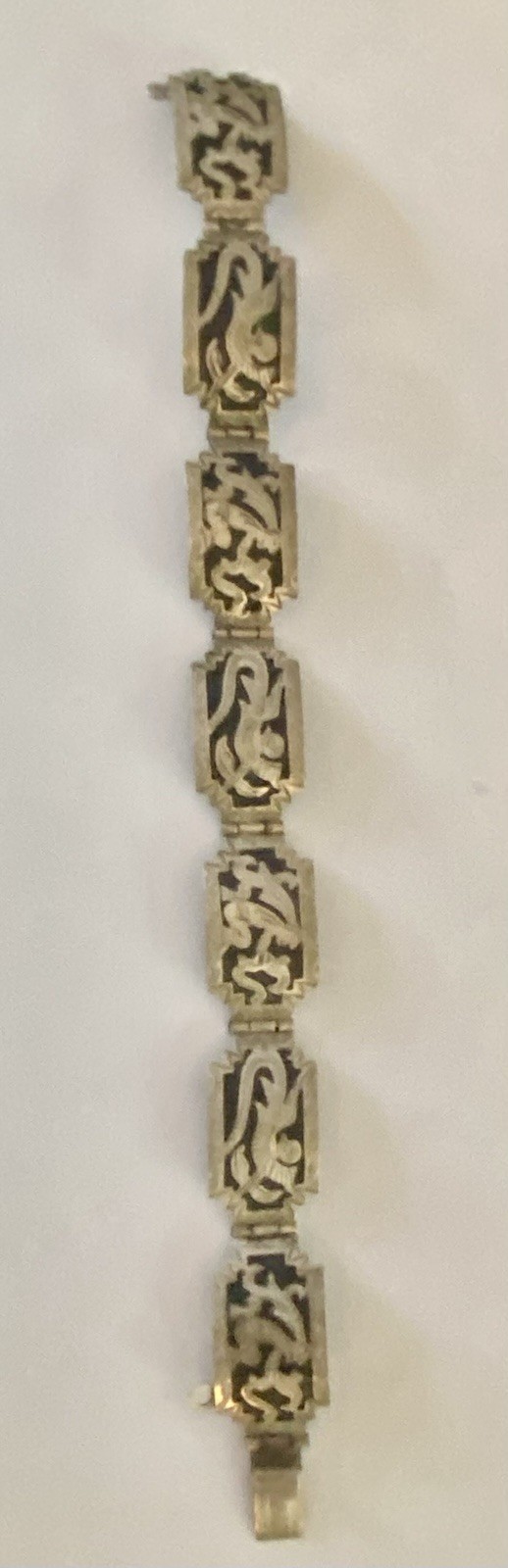 Antique Handmade Silver 925 Guatemala Geometric Link Bangle Bracelet