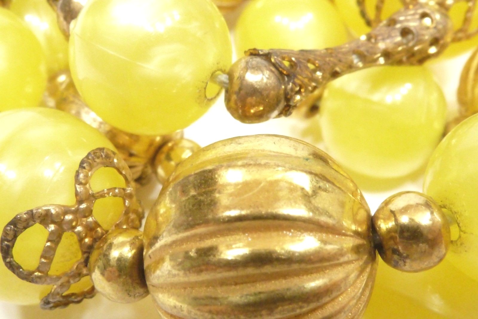 A53) Vintage Gold-tone and Lemon Drop Beaded Necklace