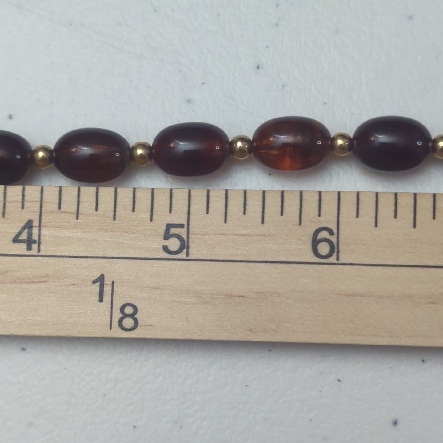 Vintage Avon Cognac Faux Amber Lucite Beaded Necklace Gold Tone Accents