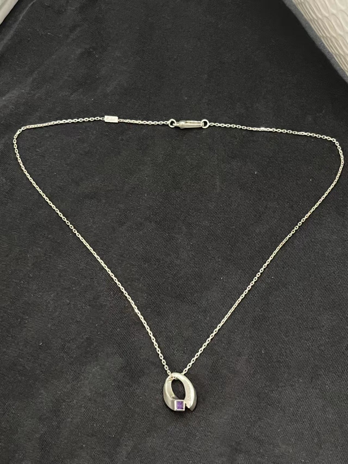 GUCCI Amethyst Twist Pendant 925 Silver Necklace 16.5in