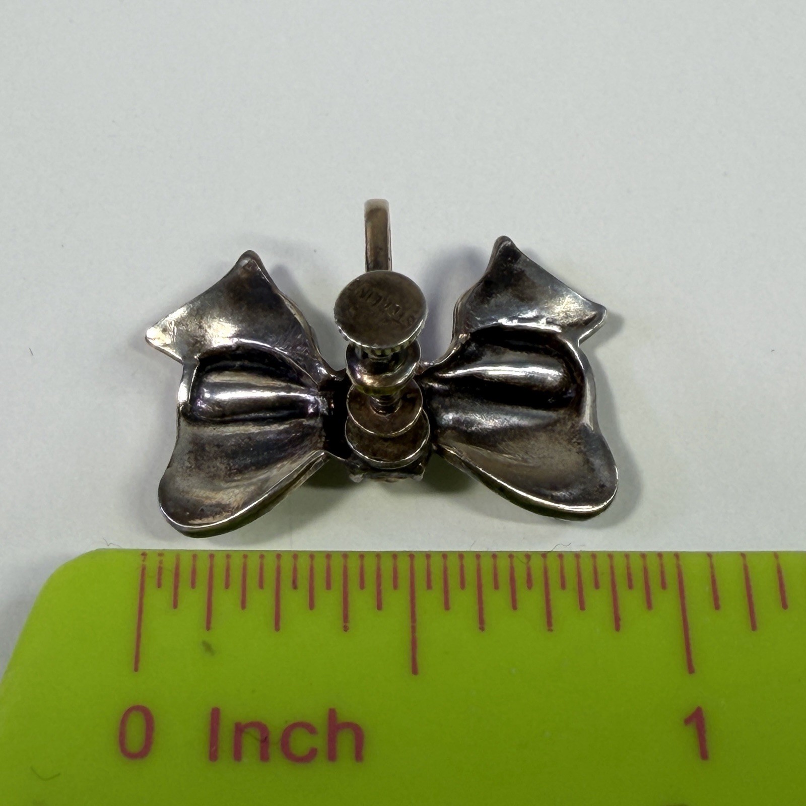 Vintage Sterling Silver Bow Ribbon Screw Back Earrings Rhinestone Accent 6.94g
