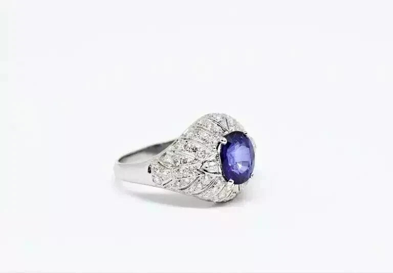 Art Deco Style Lab Created Sapphire Diamond 14k White Gold Finish Wedding Ring