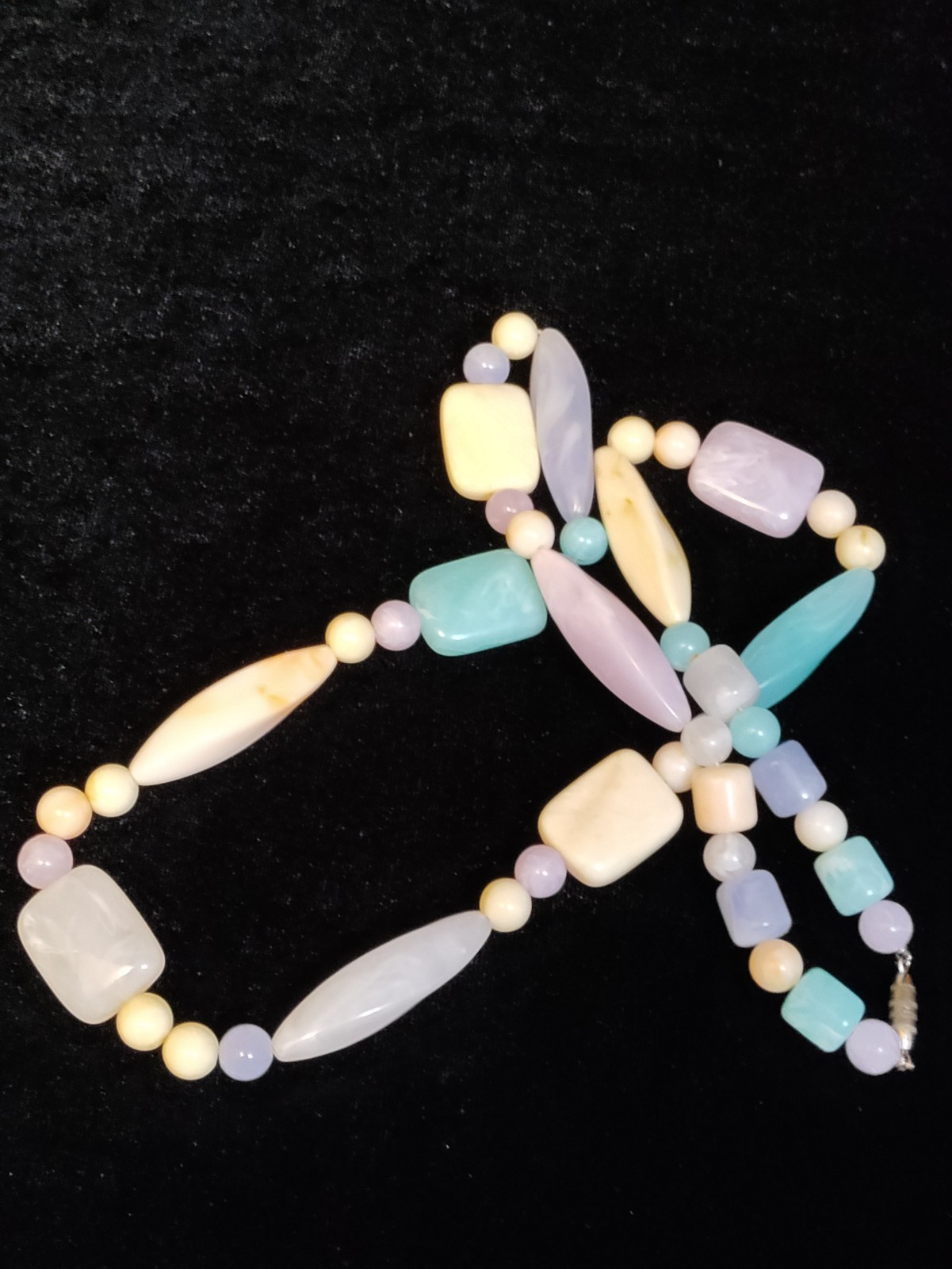 Vintage Soft Pastels Acrylic Multi Shaped Beaded Necklace