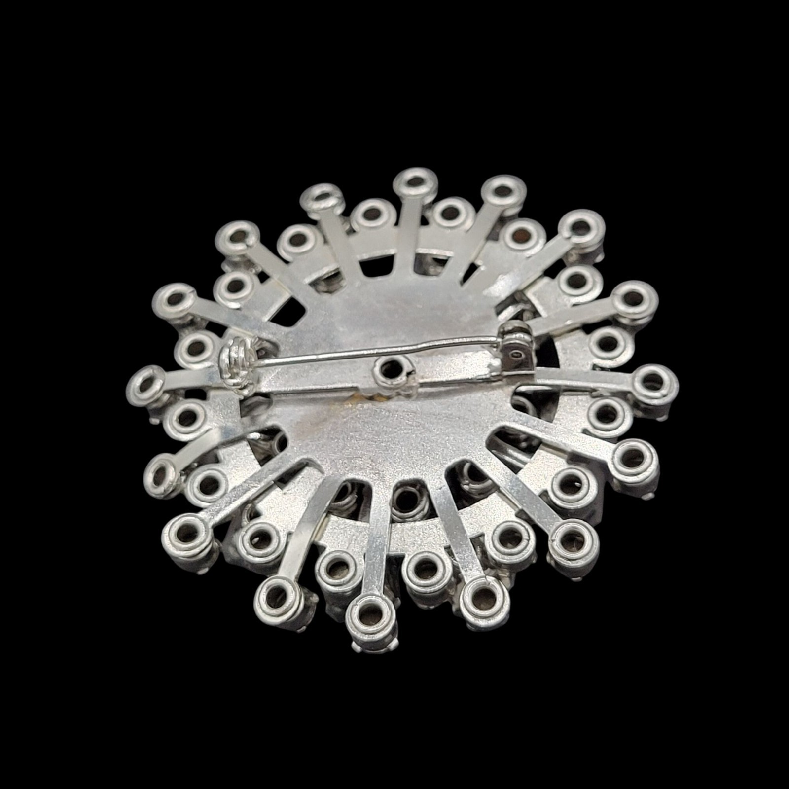 Vintage Clear Rhinestone Floral Cluster Brooch Layered Mid Century Statement