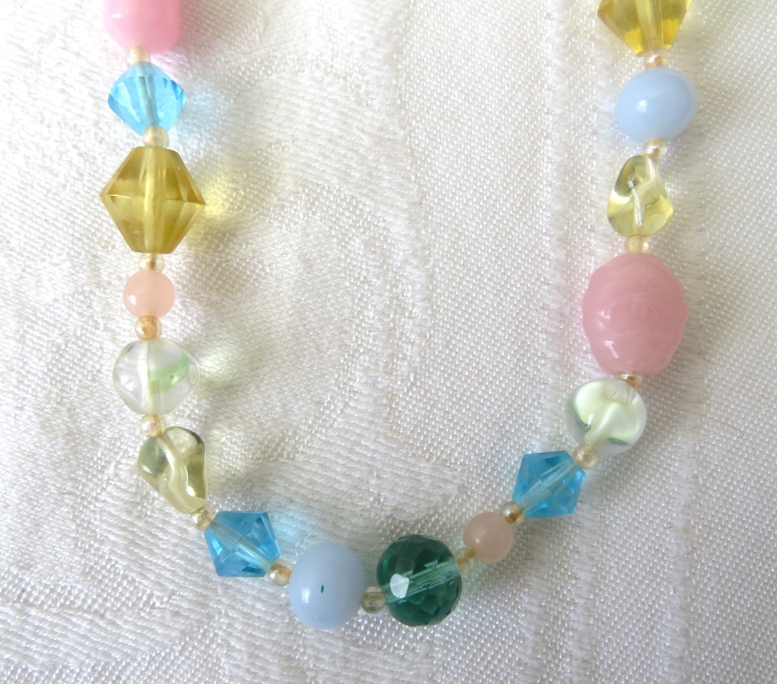 Vintage Miriam Haskell Choker Necklace Glass Beaded Pink Blue Clear Yellow 15″