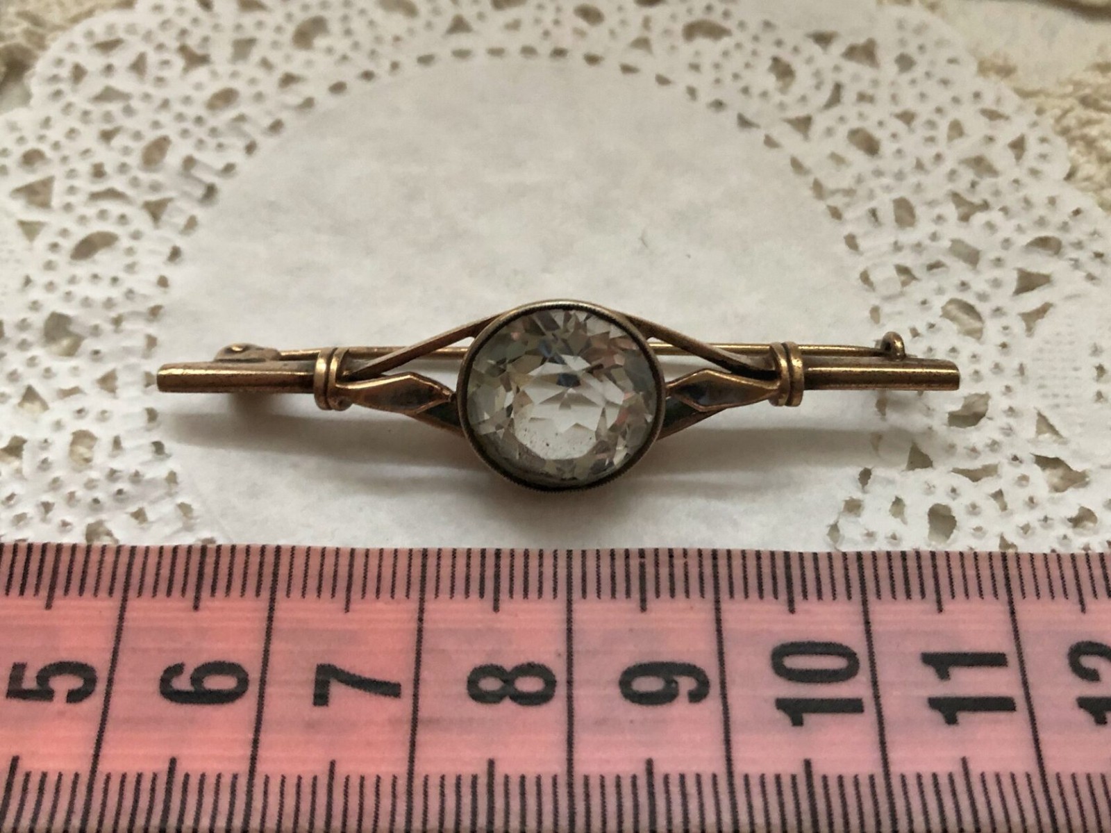 Estate Jewelry Soviet Vintage Brooch Gilt Sterling Silver 875 Rock Crystal USSR
