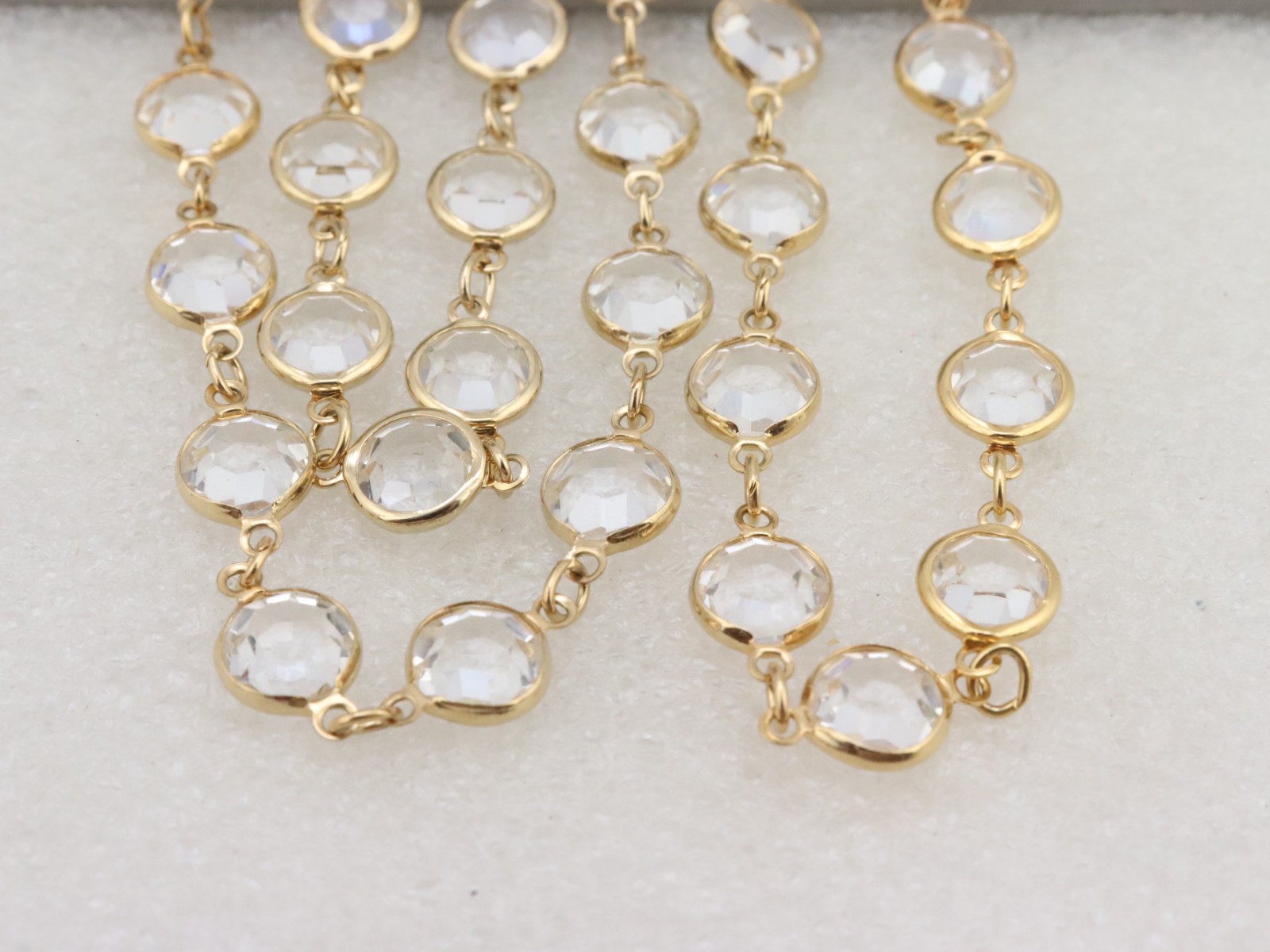 34″ Long 9mm Clear Crystal Bezel Rhinestone Necklace Signed AUSTRIAN USA Gold Tn