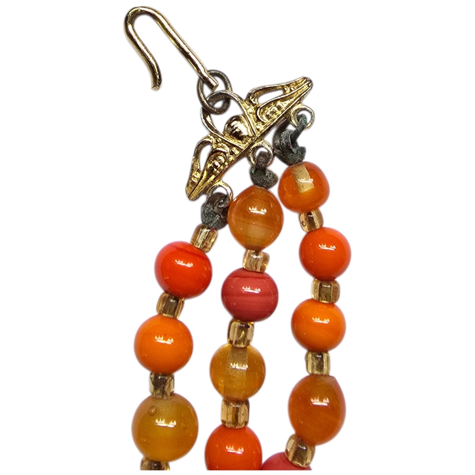 Vintage Japan 3 Multi-Strand Beaded Necklace Orange Pink Art Glass Beads