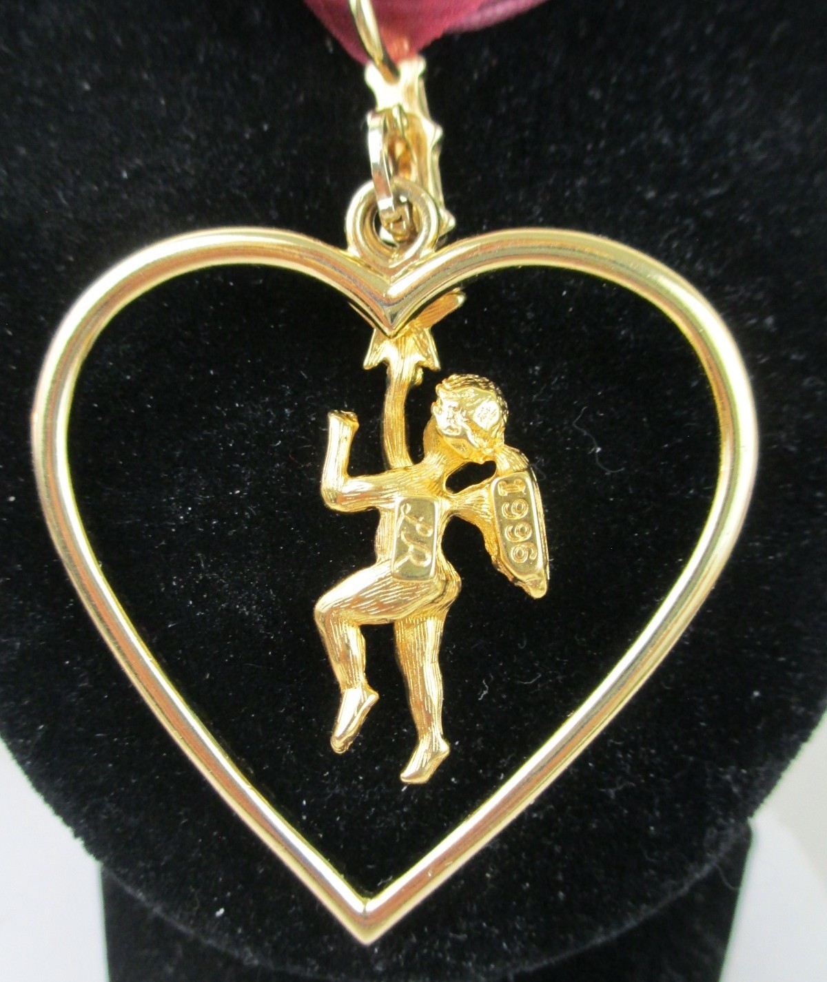 Vintage Gold Cherub Angel AB Rhinestone Heart Necklace LR 1996 Lady Remington