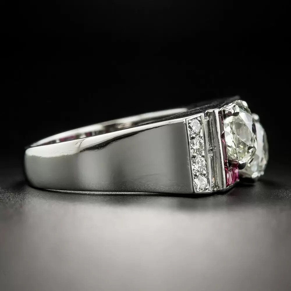 Art Deco 1.52CT Twin Lab Created Diamond & Ruby Engagement Ring In 925 Silver