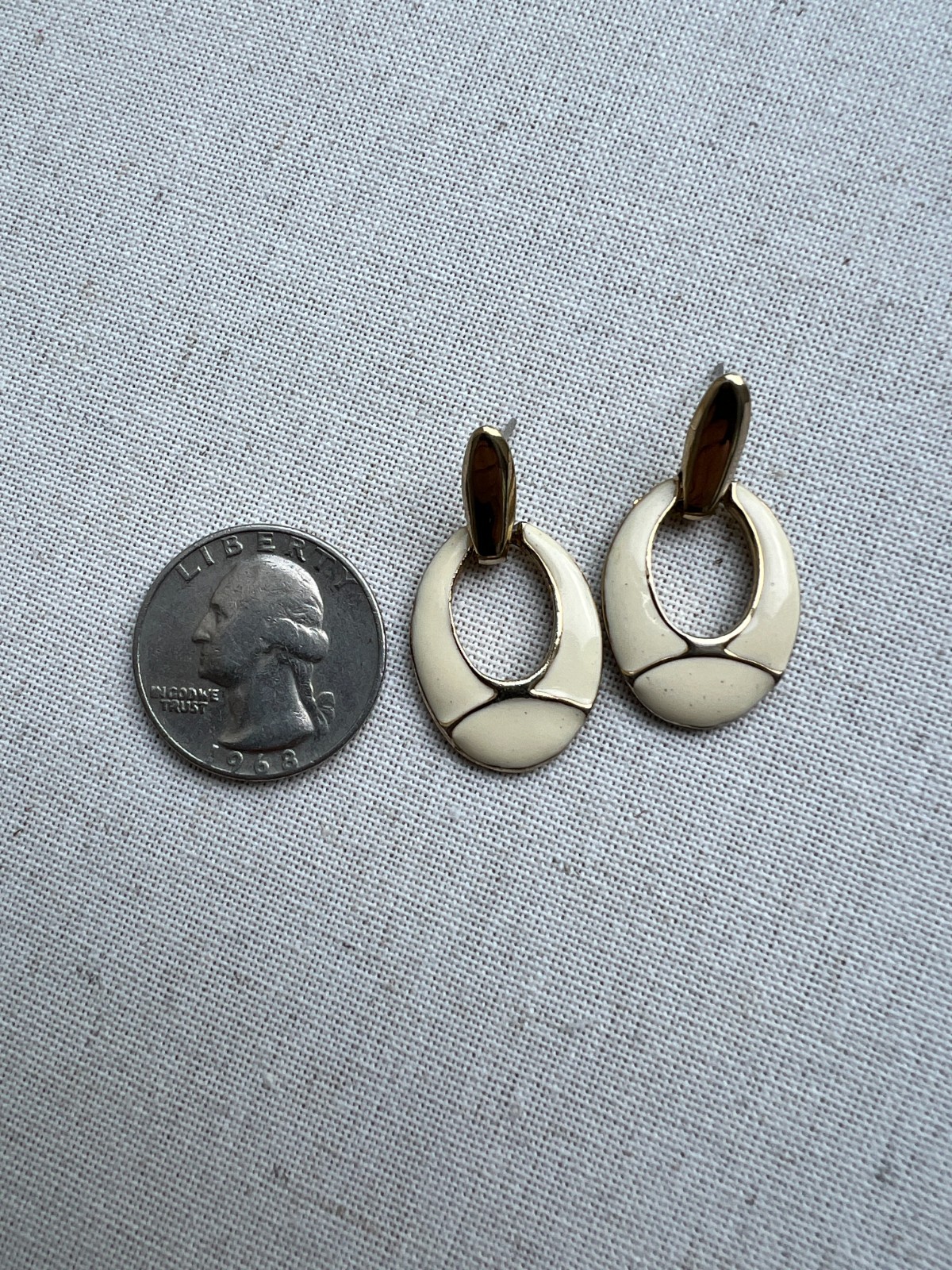 Lot of 3 Vintage White and Gold Enamel Earrings 1980s-90s (No backs)