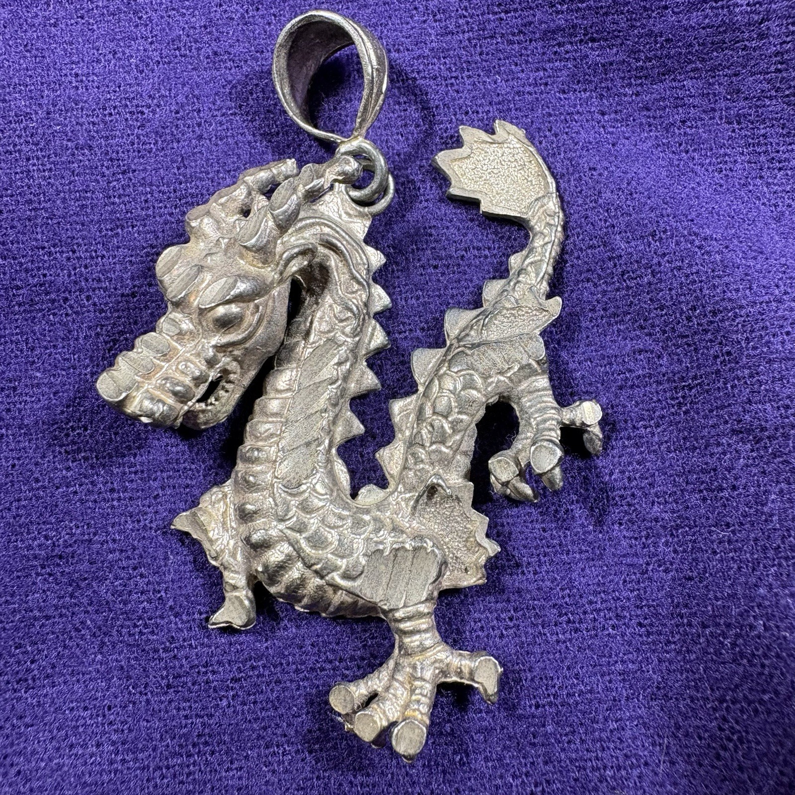 Vintage 925 Sterling Silver Luck Dragon Necklace Pendant Heavy Approximately 2”