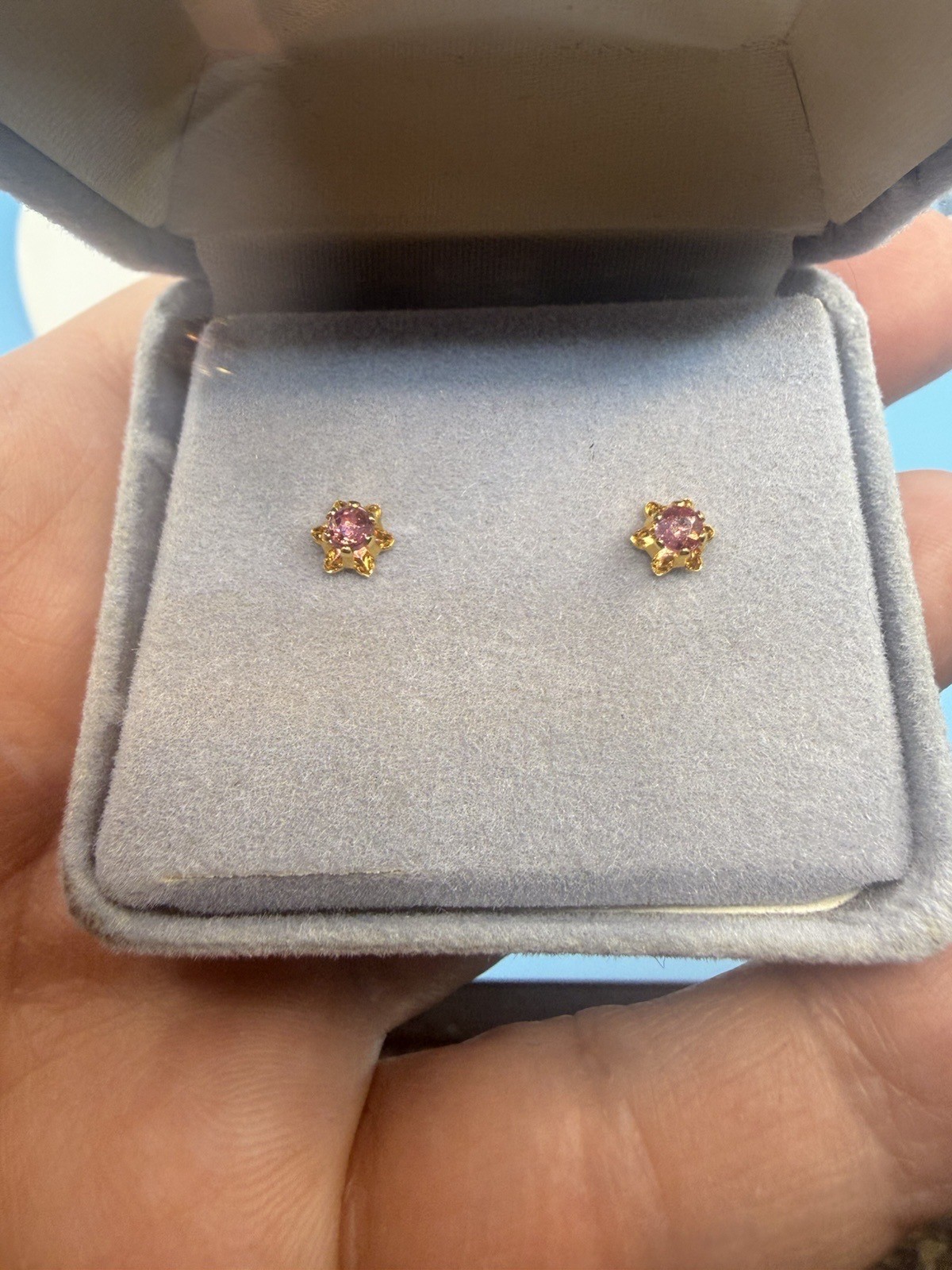 Vintage Estate Pink Sapphire Ruby Gold Tone Studs