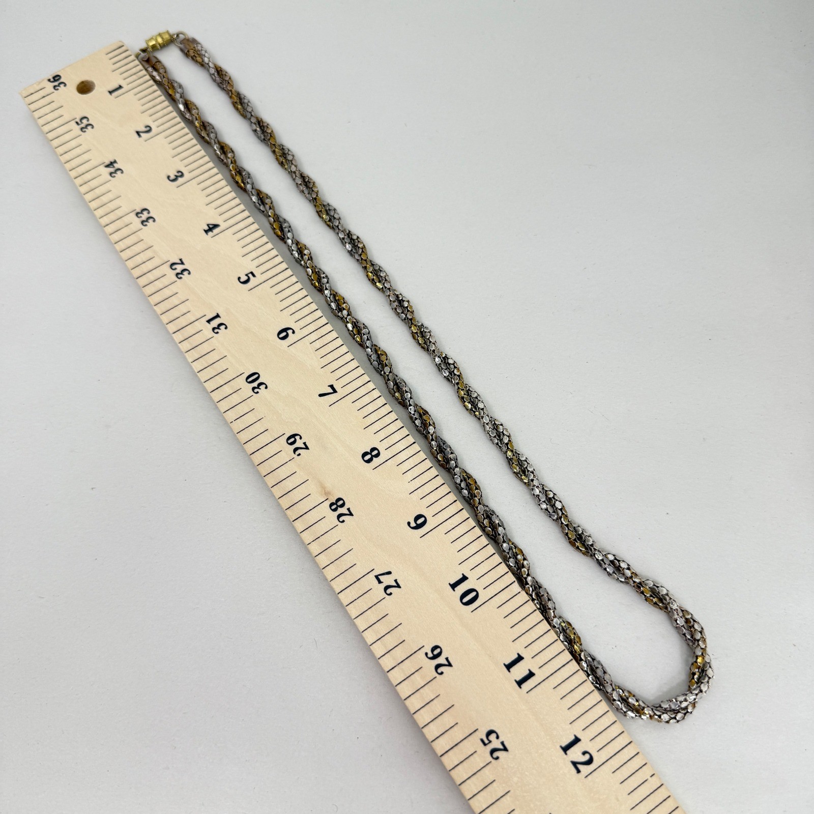 Vintage Two Tone Twisted Mesh Chain Necklace Barrel Clasp Textured
