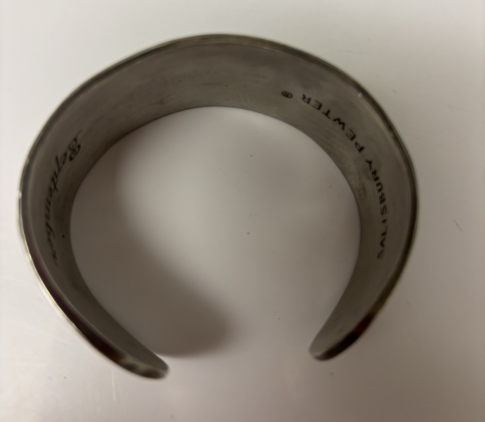VTG Salisbury Pewter Cuff September Bracelet Flower Floral Engraved Hippie Boho