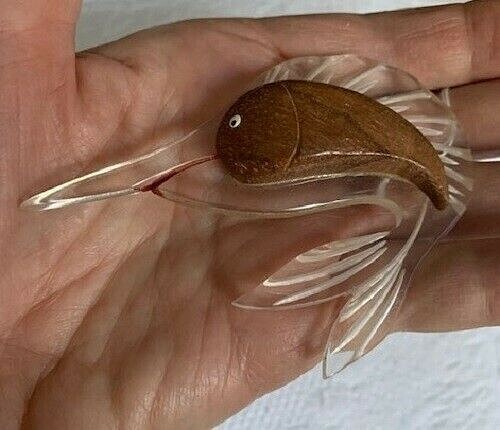 VINTAGE 1950’S LUCITE AND WOOD SWORDFISH BROOCH