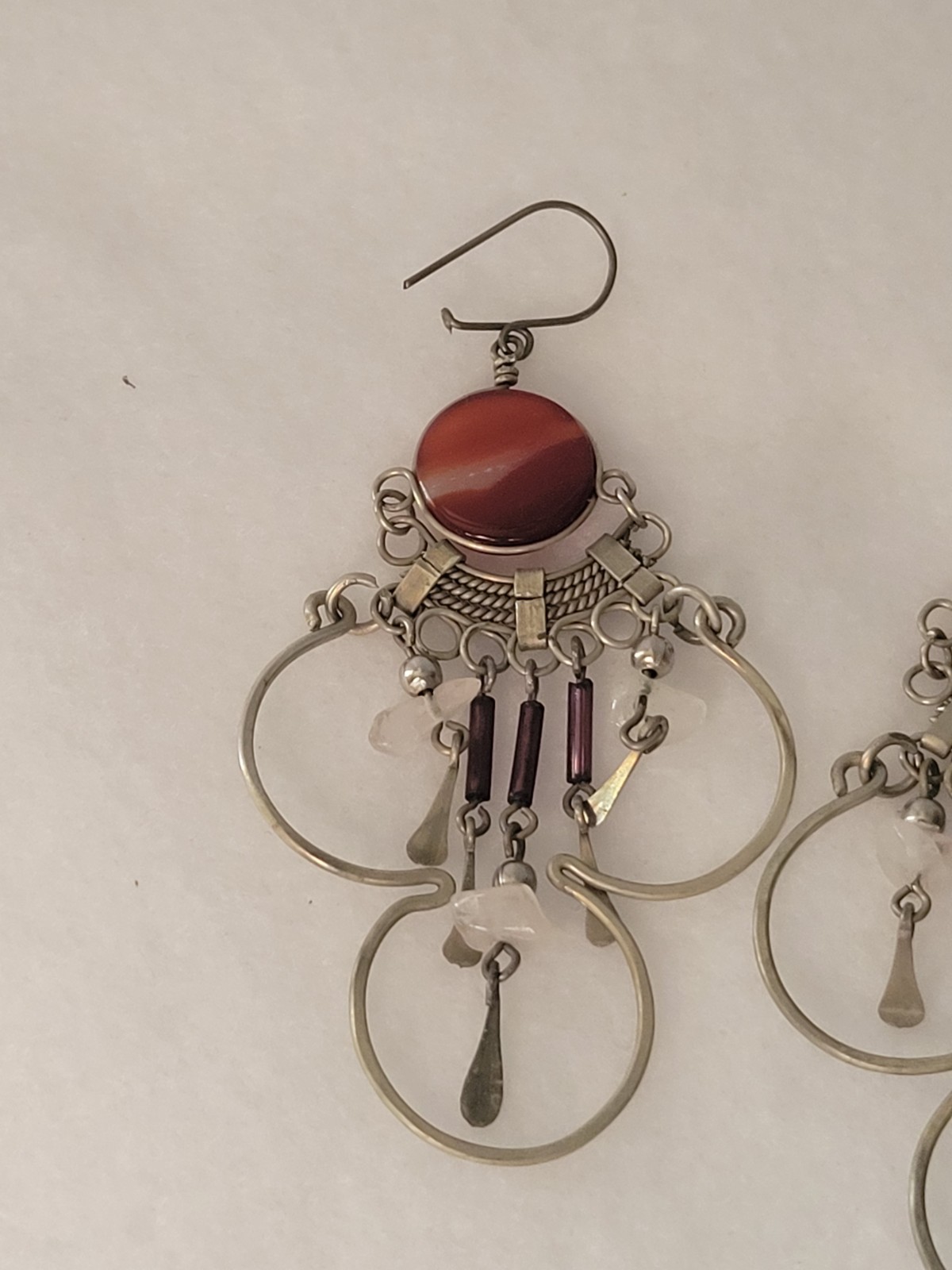 Vtg Chandelier Boho Dangling Pierced Earrings Metal Silver Tone Jewelry
