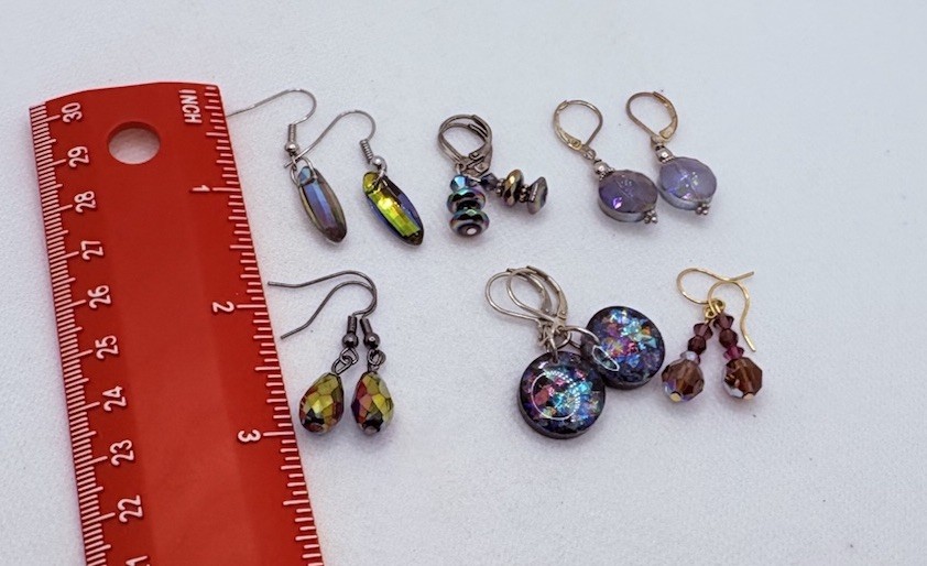Vintage 6 Set Of 6 AB Coated Bead Earrings Different Shapes And Designs Dangle