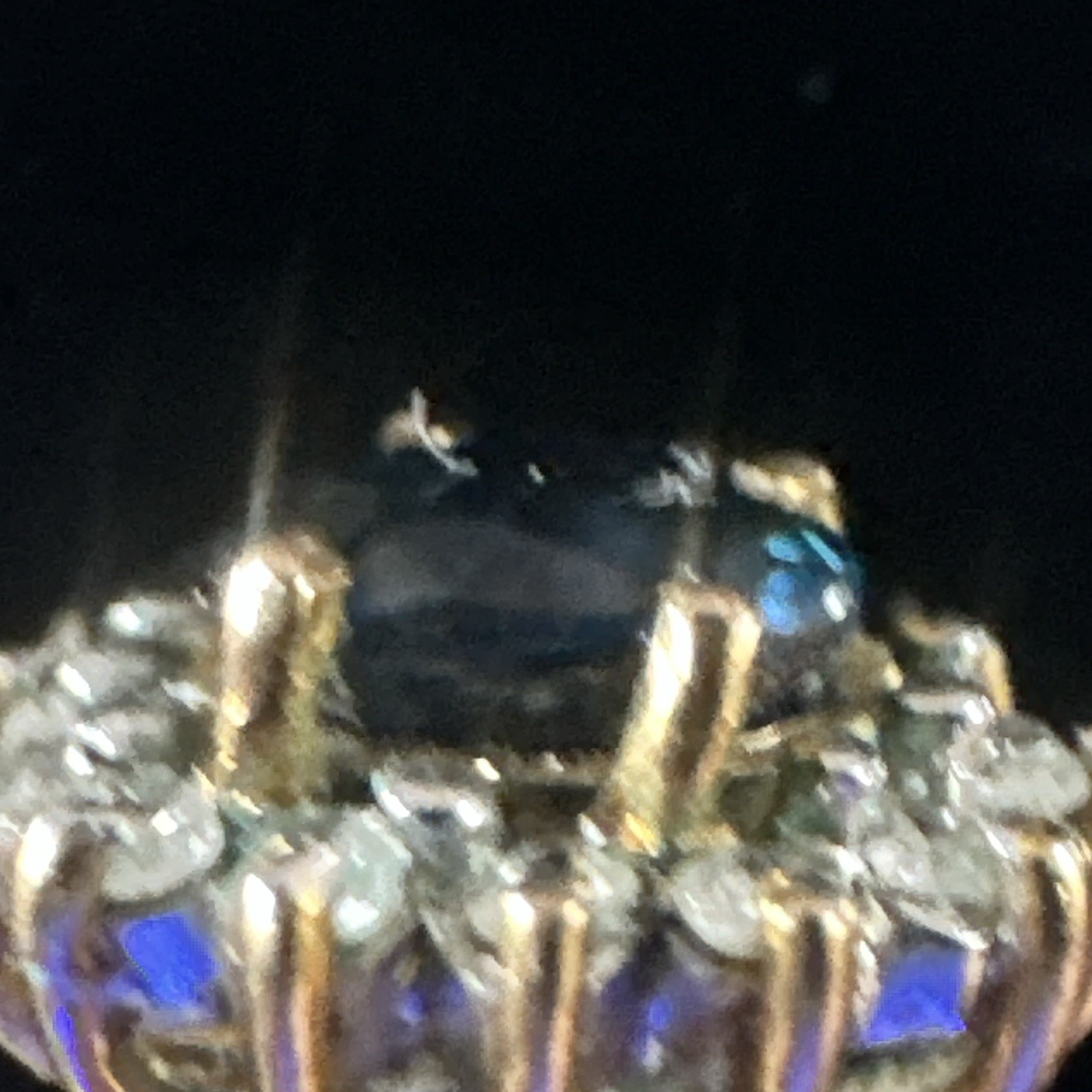 Vintage Yellow Gold Oval Blue Sapphire Halo Cluster Ring, Diamond Accents, 4/5