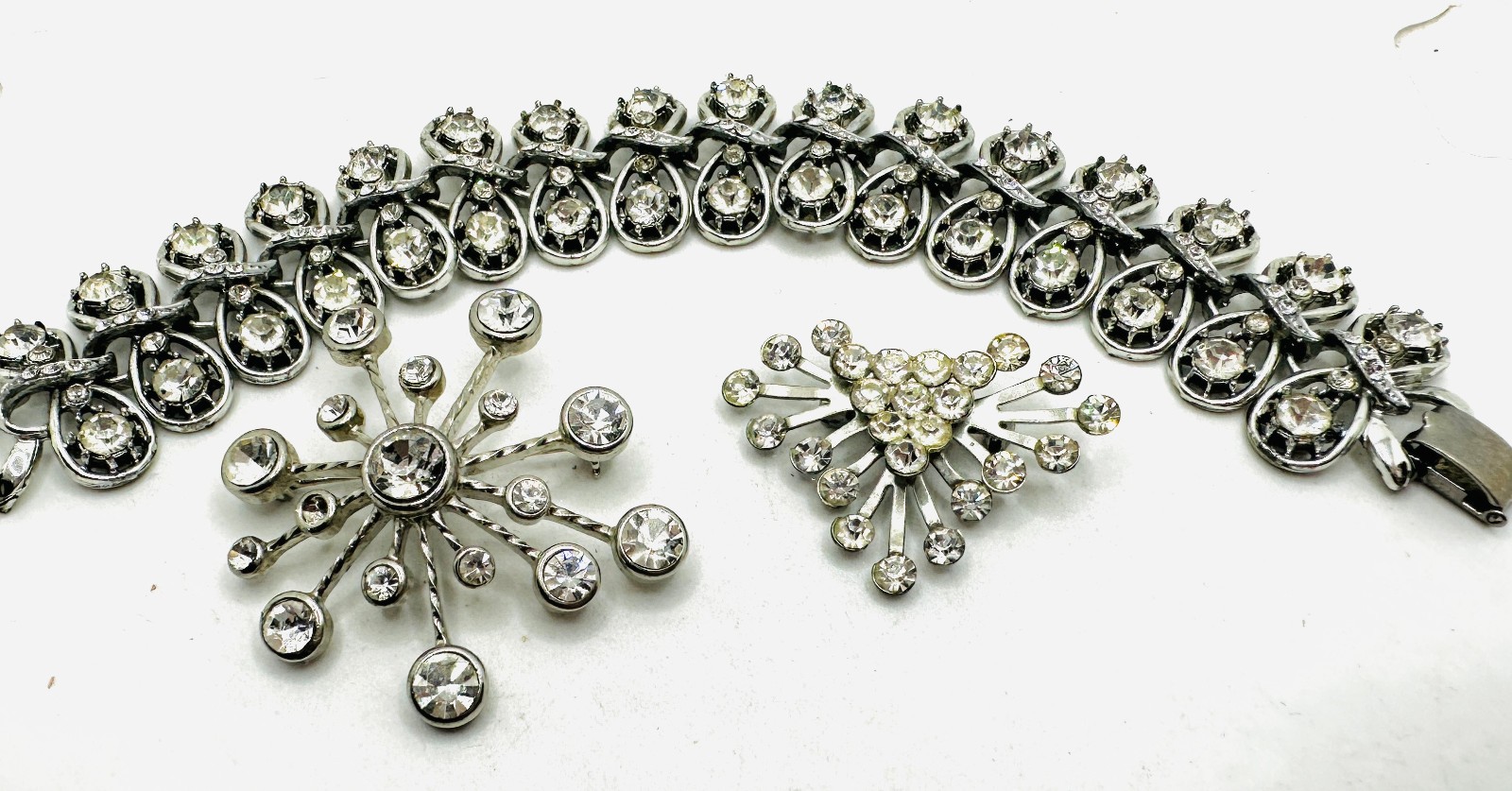 Lot Coro Pegasus Rhinestone Bracelet and 2 Atomic Starburst Brooches