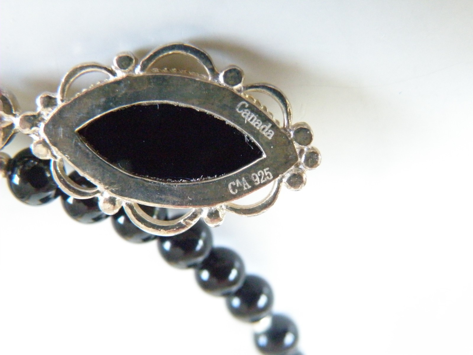 Vintage Sterling Silver 925 Black Onyx Station Bead Necklace