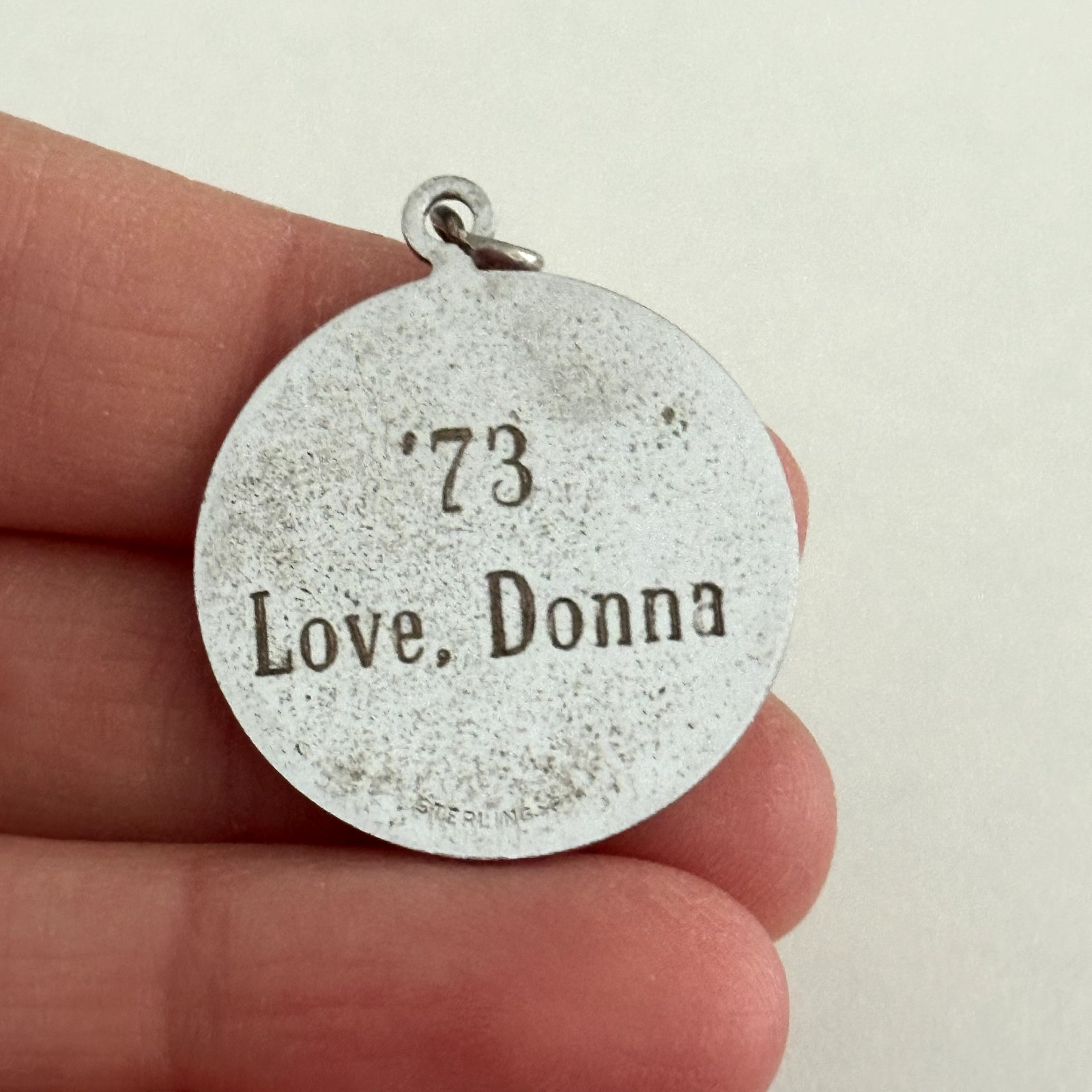 Vintage 925 Sterling Silver Merry Christmas 1970s Engraved Circle Charm Pendant