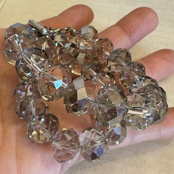Lot of 4 Vintage Clear Crystal Cut Faceted Glass Bead Necklaces & Bracelets Set