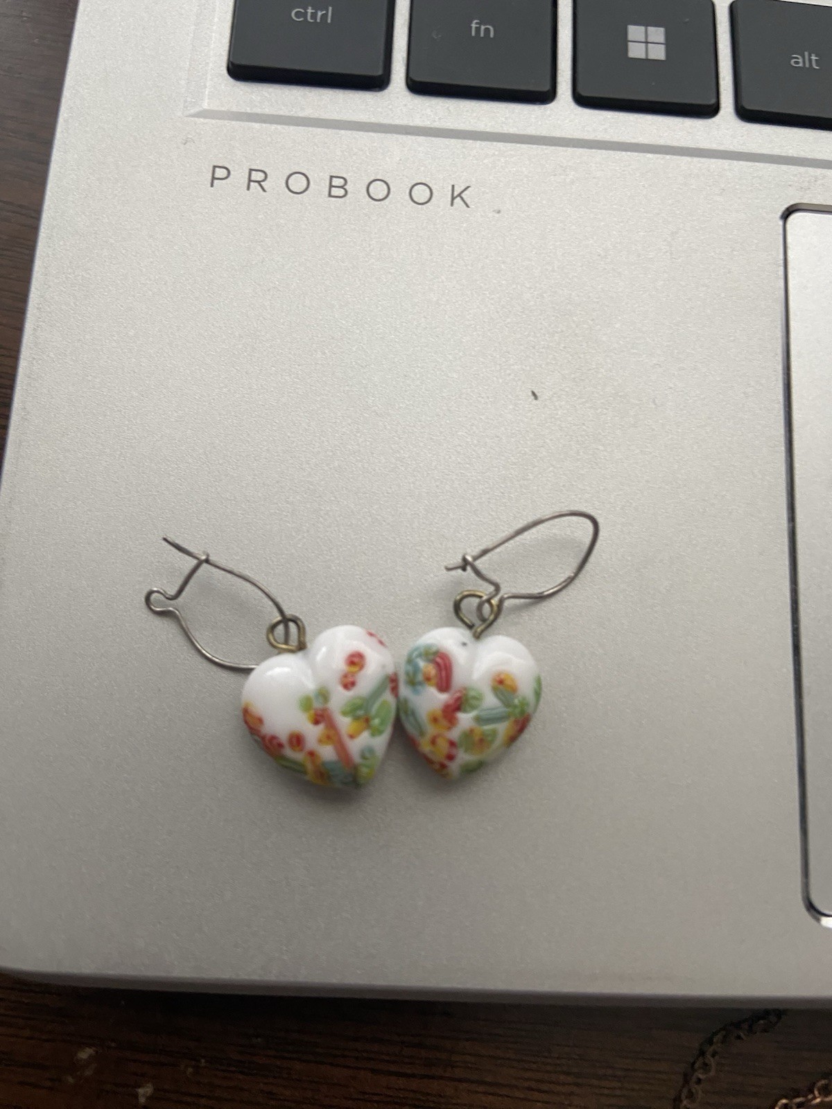 Vintage White Multi Millefiori Glass Heart Pendant / Charm