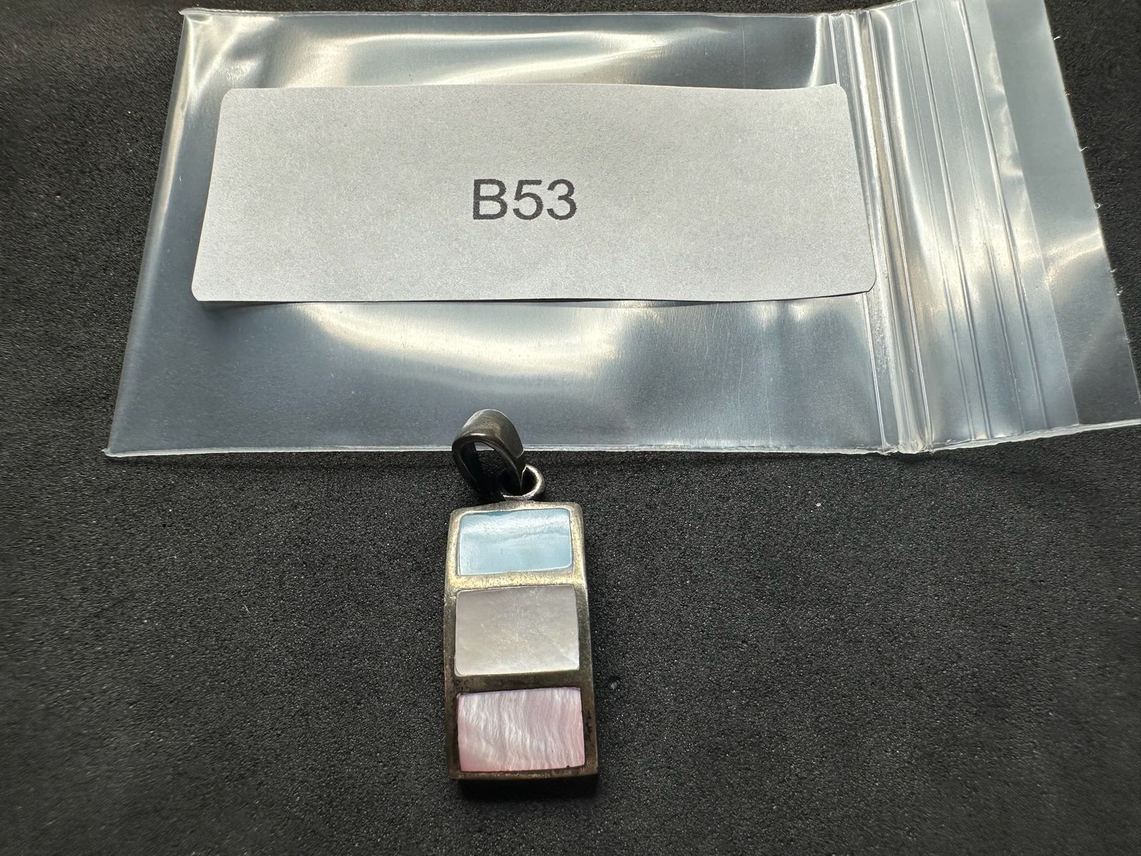 5.18g Vintage Sterling Silver 925 Pendant Blue White Pink Inlay Rectangular M