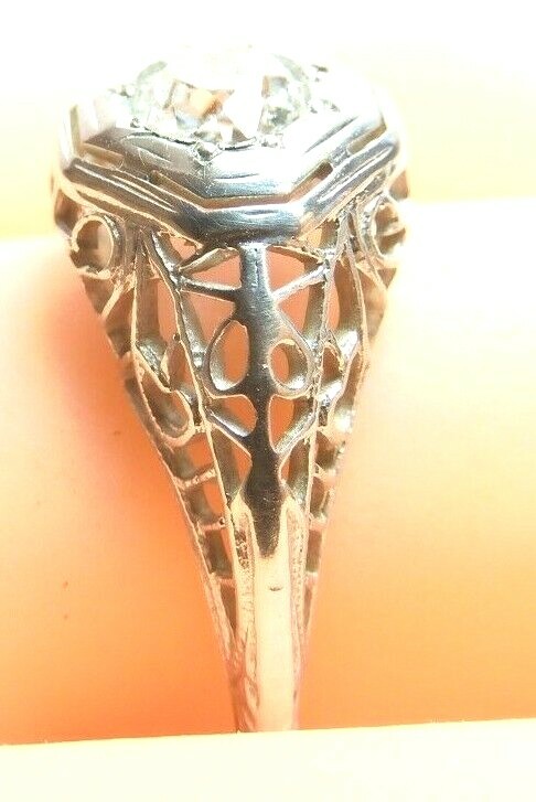 Antique Art Deco Engagement 18K White Gold Ring Size 6.5 UK-M1/2 EGL USA