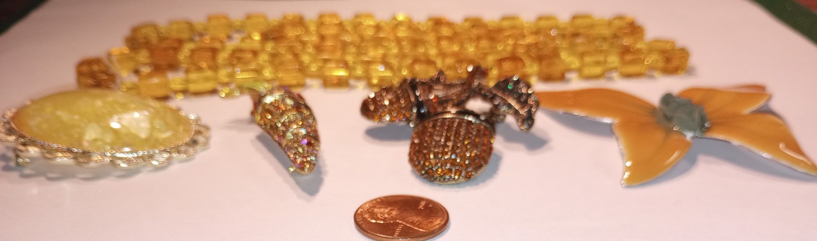 Vtg 5pc Lot FALL COLORS 1 Necklace 4 Brooch Enamel Butterfly Confetti ART Carrot