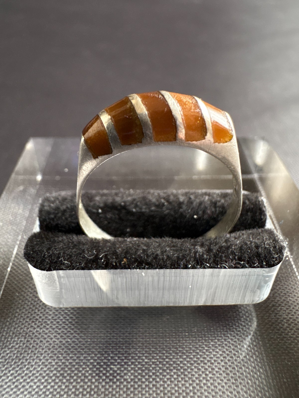 Vintage 925 Sterling Silver Modernist Inlay Design Ring Artisan Ring Size 7.25US